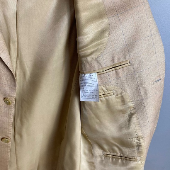 Baroni Couture Sport Coat  Size 38R Tan Camel Plaid Wool Blazer light neutrals - Picture 13 of 15